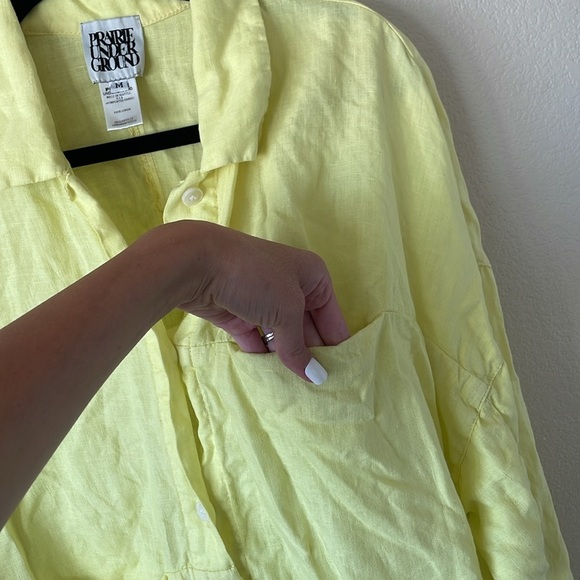 Prairie Underground Linen Lagenlook Top M Oversized Artsy Butter Yellow Loose - Picture 6 of 11
